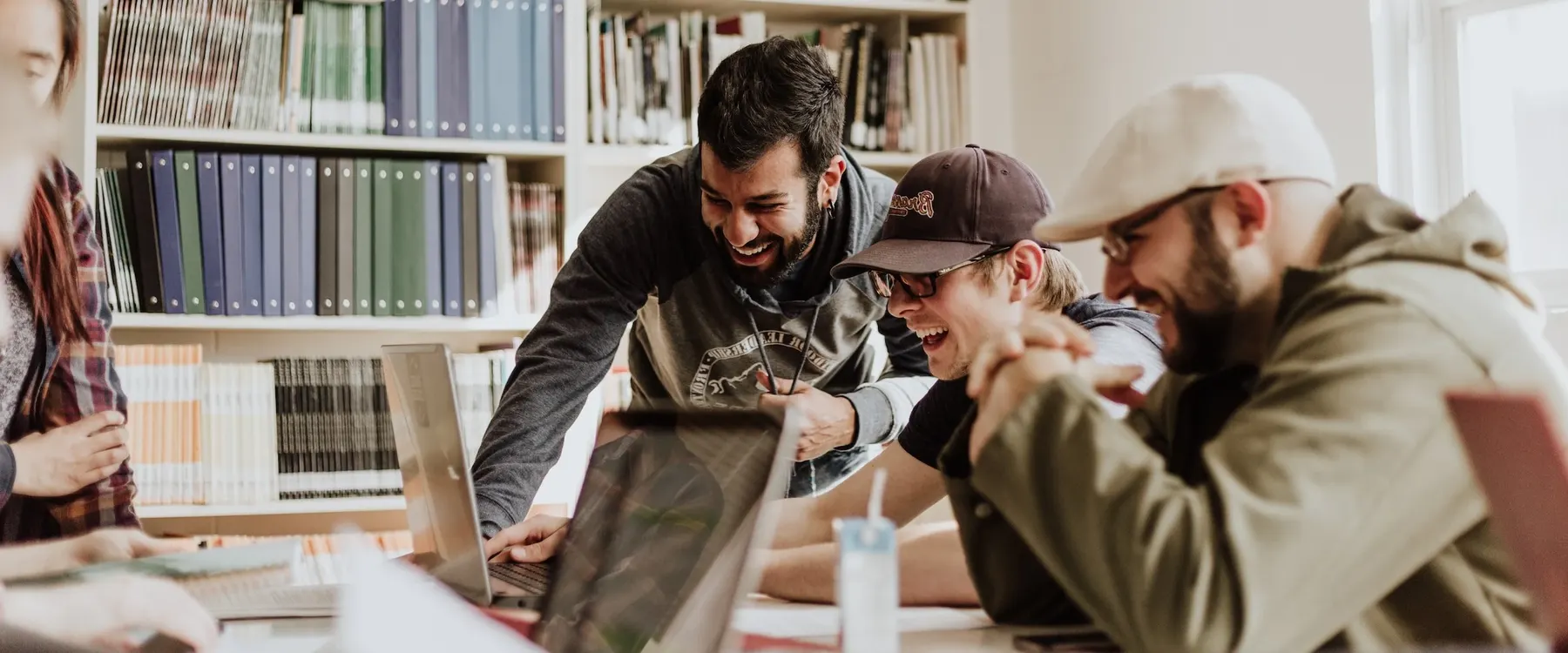 Researchers working together around a table